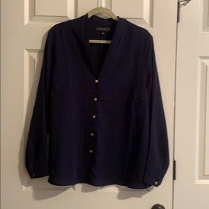 Eloquii Navy Long Sleeve Gold Button Blouse